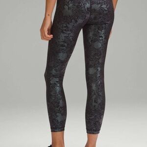 Lululemon Athletica Black and Silver Floral Leggings